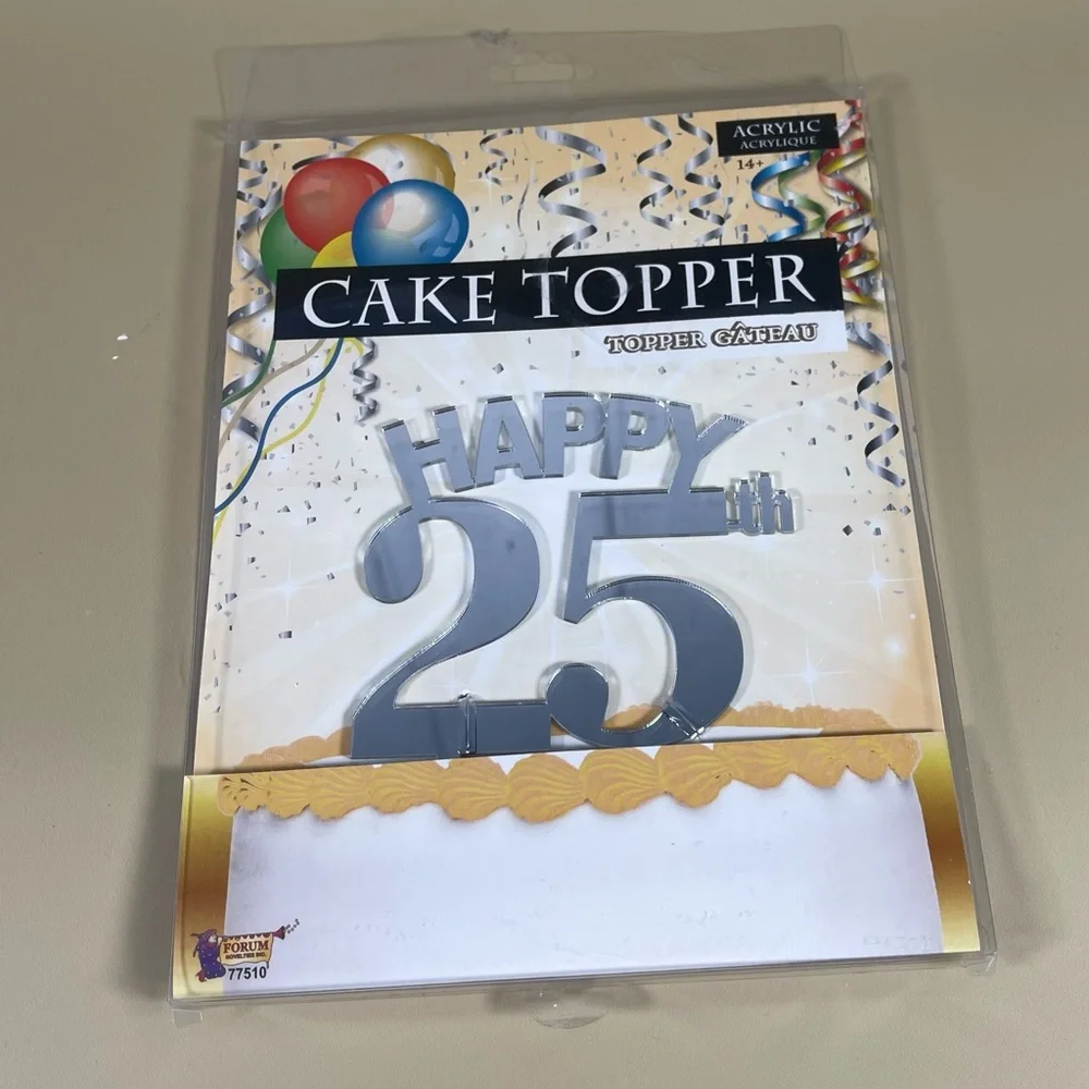 NWT Happy 25th Acrylic Mirrored Cake Topper